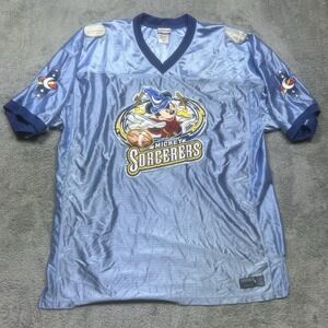 VTG Walt Disney World Sorcerers Football Jersey Men 2XL Blue Mickey Mouse 40 90s